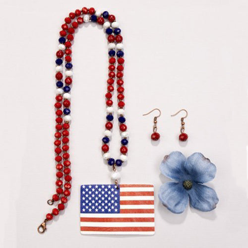 72439 - USA Flag Necklace - Red White & Blue