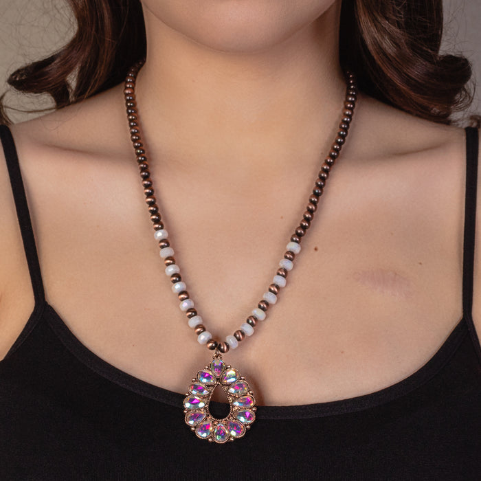 72911 - Squash Blossom Teardrop Necklace - Ivory & Copper