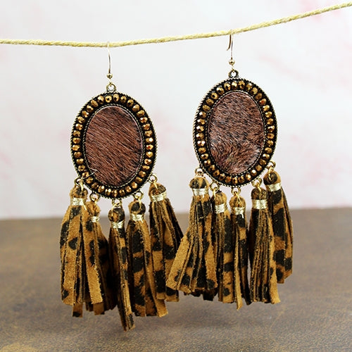 734001 - Animal Hide Tassel Earrings - Dark Brown