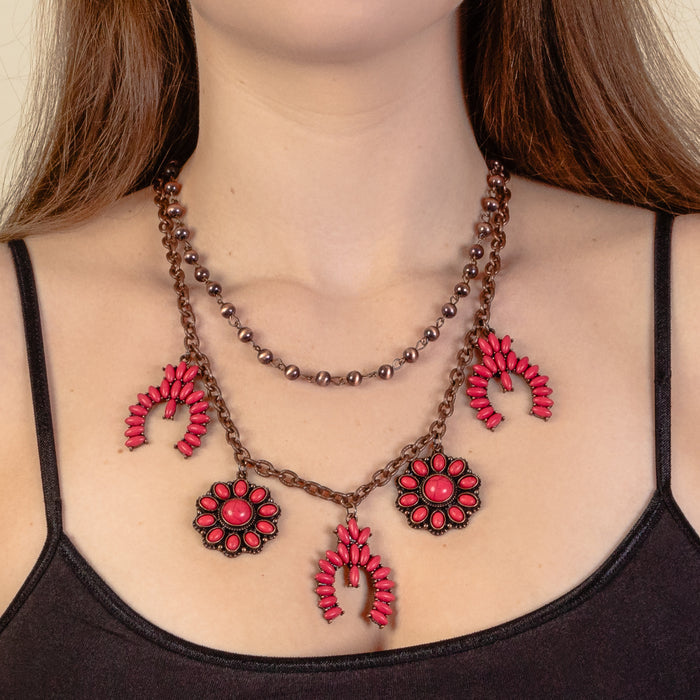 92053 - Squash Blossom Necklace - Red & Copper