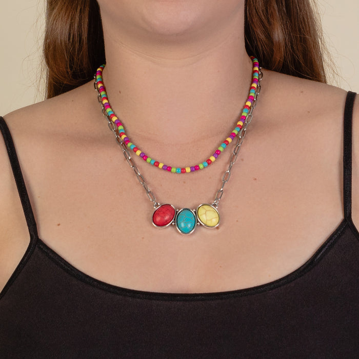 92110 - Layered Squash Blossom Necklace - Multi