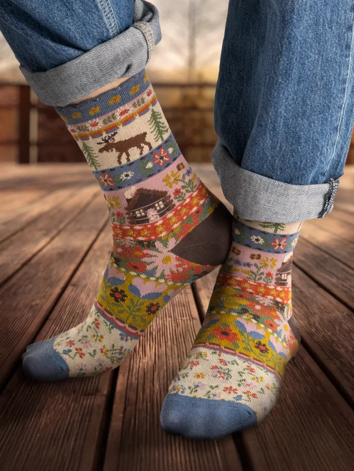Boho Socks - Dusty Blue Moose-view 3