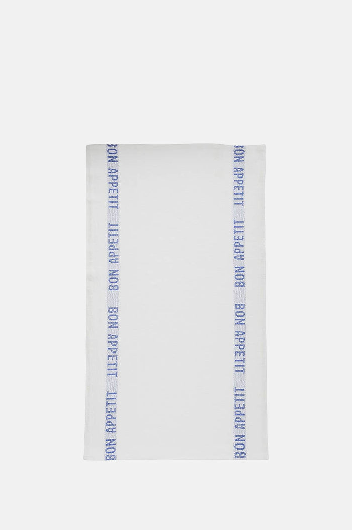 Charvet Bon Appetit Linen Tea Towel White Blue.