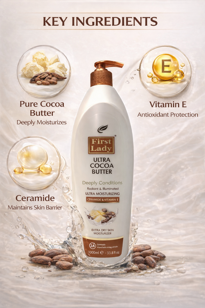 First Lady Cocoa Butter Moisturising Lotion 1000ml 🧴✨ | Vitamin E + Ceramide Body Lotion | Deep Hydration for Dry Skin | Pump Dispenser