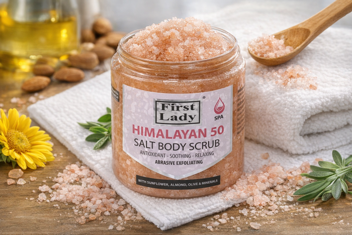 First Lady Himalayan Salt Body Scrub 500ml | Exfoliating Scrub with Sunflower, Almond, Olive & Sesame Oils | Smooth, Glowing Skin