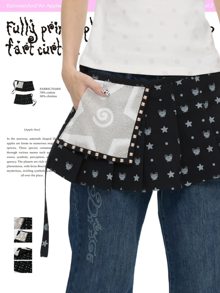 Fully printed pleated one-piece strap curtain skirt