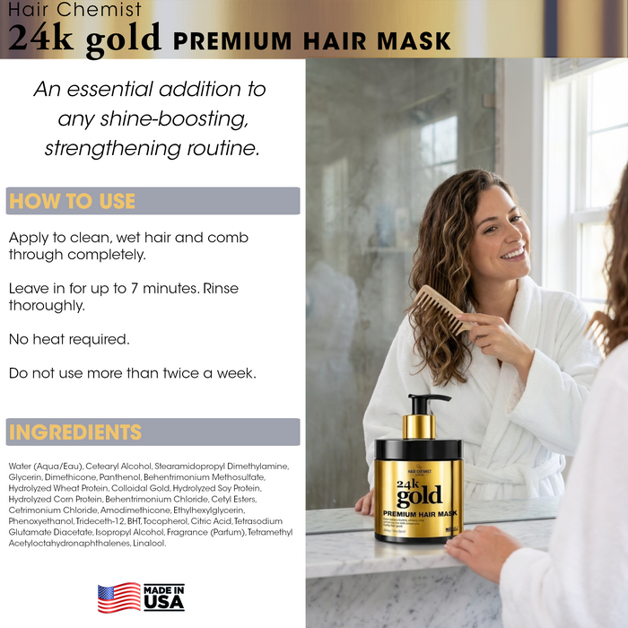 Hair Chemist 24K Gold 3-PC Gloss Shampoo 33.8oz, Conditioner 33.8oz & Hair Mask 15oz Set
