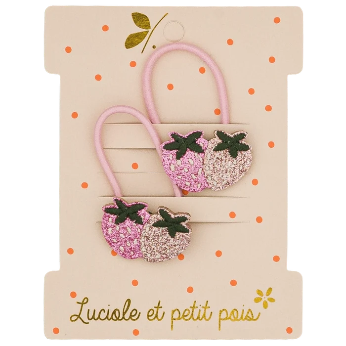 Luciole Et Petit Pois - Hair Ties - Strawberries - Set Of 2