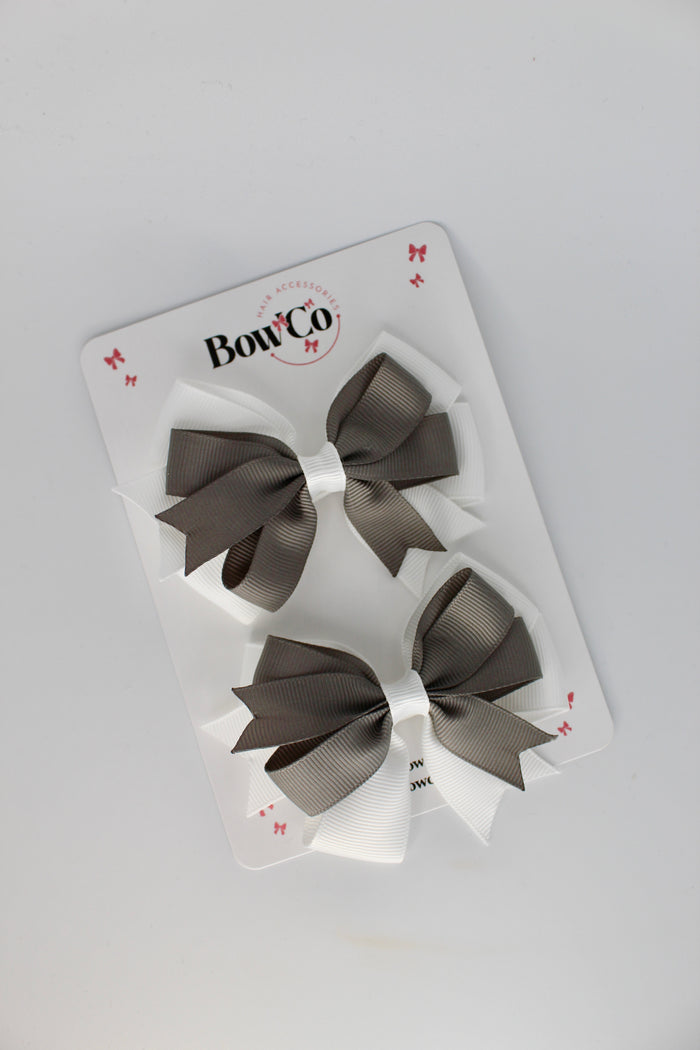 Metal Grey and White - Double Tail Bow Set - Clip