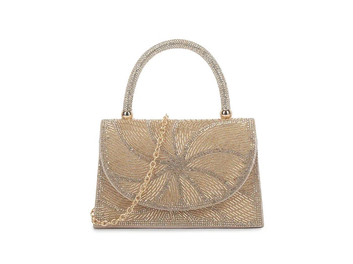 Mini Light Gold Beaded Tote Handbag