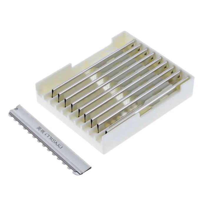 Set of Oshsaki razors in a white holder on a white background