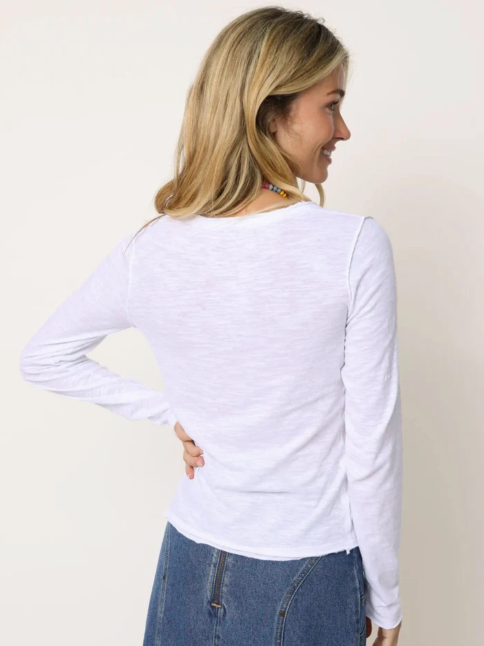 Molly Cotton Long Sleeve Tee Shirt - White-view 2