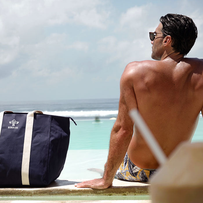 Navy Large Canvas Beach Bag