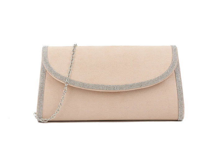Nude Crystal Shimmer Evening Clutch Bag