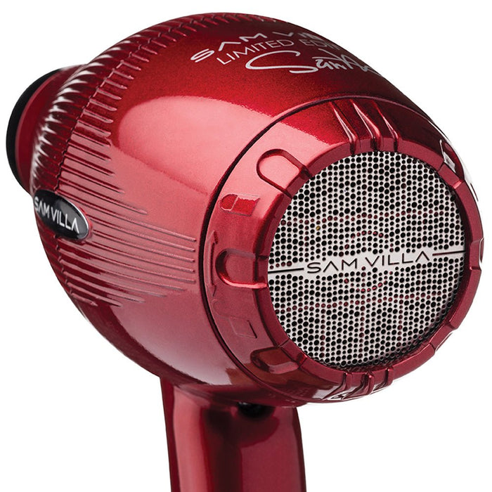 Back view of the Pro Light Ionic Hair Dryer in Ruby Red air intake vent – designed for powerful, quiet airflow.