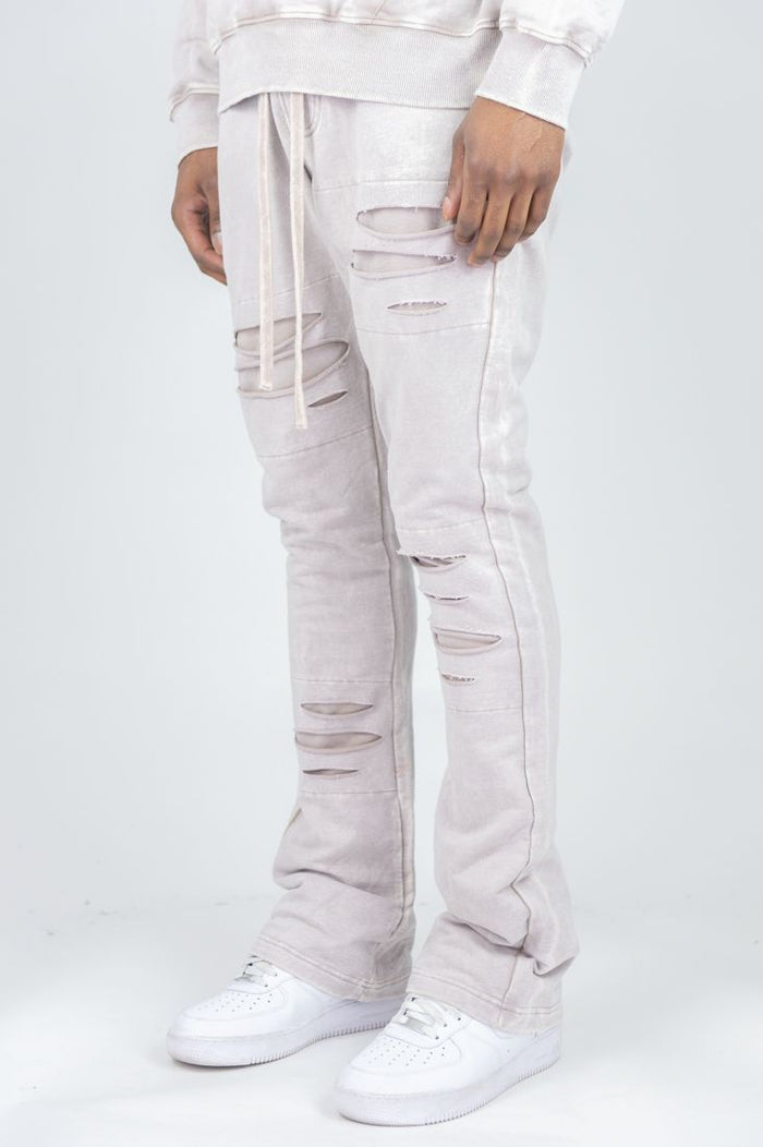 REBEL MIND RIPPED STACKED FLEECE PANT - 100-475 - TAUPE