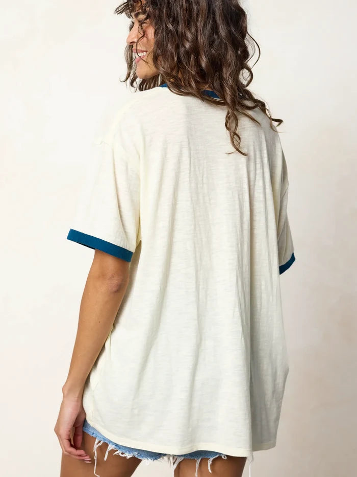 Ringer Oversized Tee Shirt - Seas The Day-view 5
