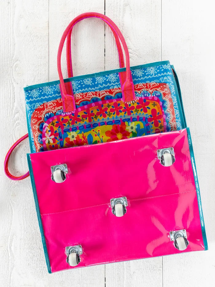 Rolling Tote Bag - XL Teal Flower Bouquet-view 5