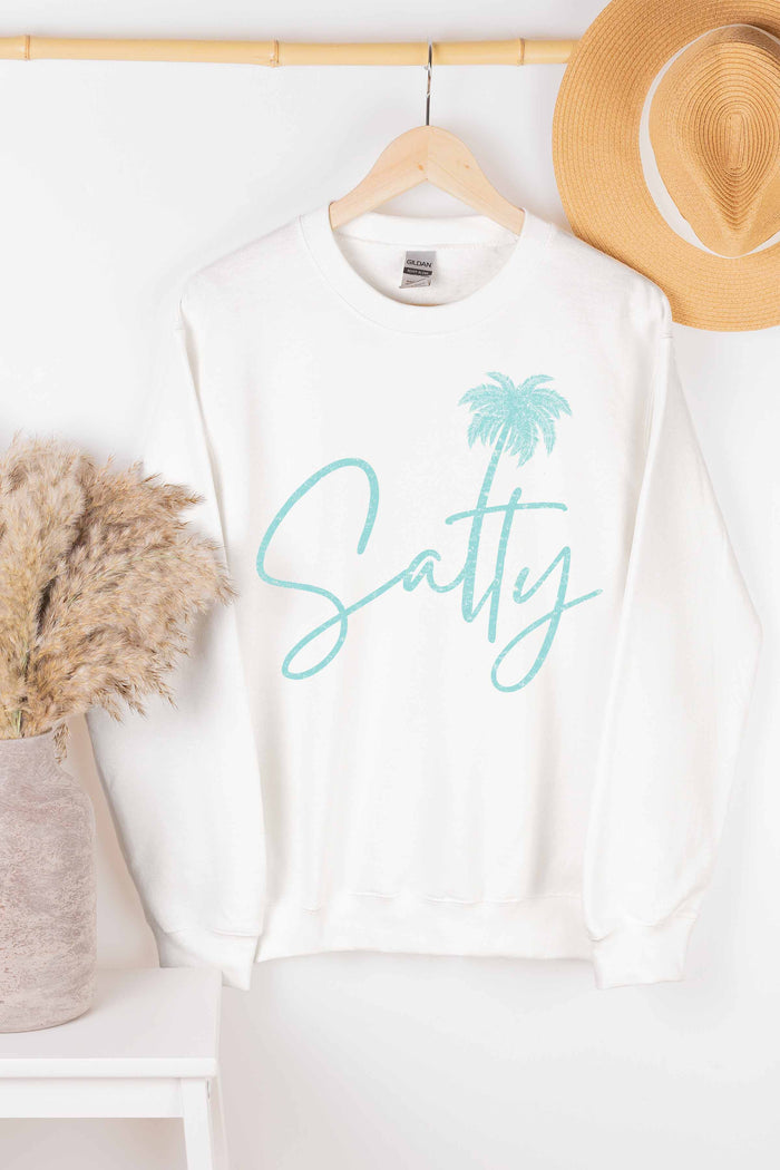Salty WHITE Graphic Sweatshirt - Coastal Vibes Redefined