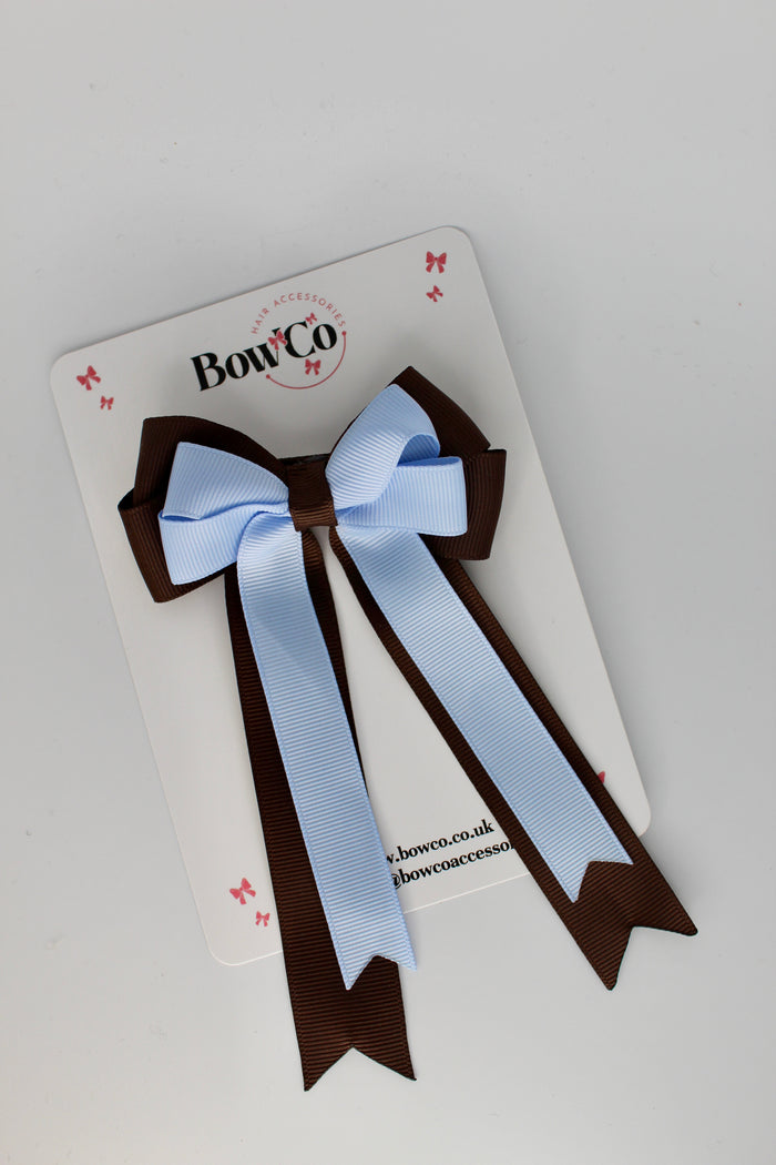 School Bow Bluebell and Brown - Double Bow Tail