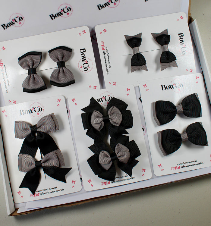 School Bow Bundle Saver - 10 Pack - Black and Grey - Clip