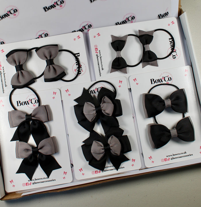 School Bow Bundle Saver - 10 Pack - Black and Grey - Elastic