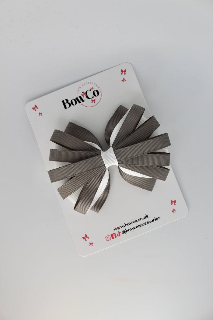 School Bow Metal Grey and White - Spiral Bow - Clip