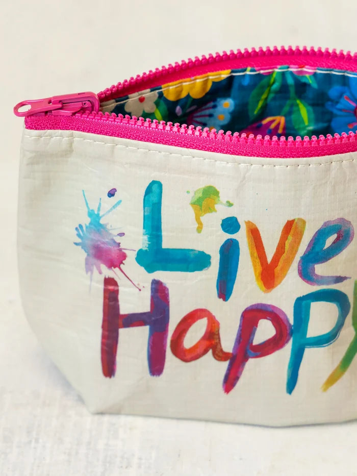Small Recycled Zipper Pouch - Live Happy-view 2