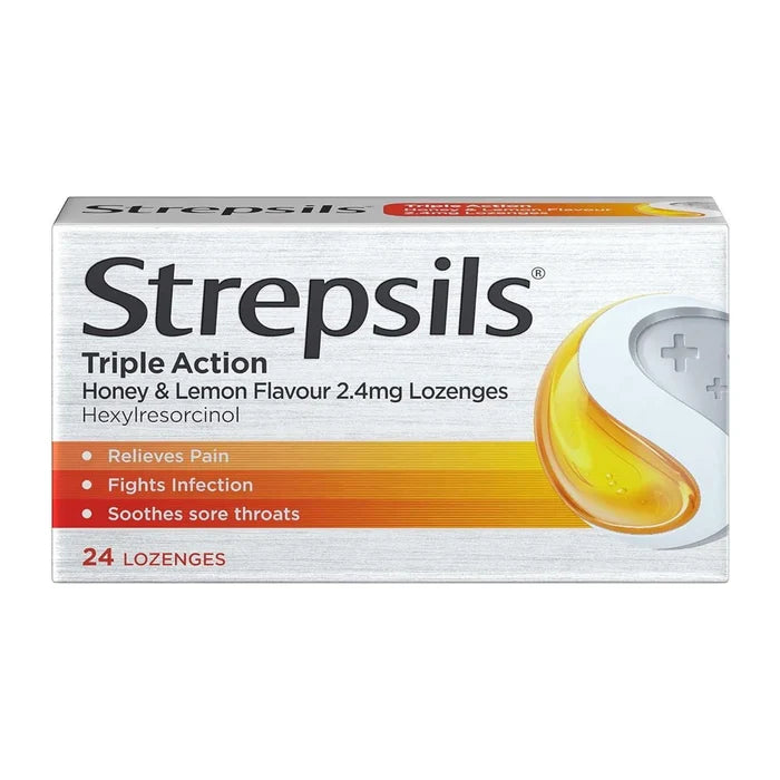 Strepsils Triple Action Honey & Lemon Flavour 2.4mg Lozenges