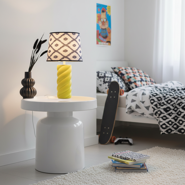 Tafel lamp - Gedraaide Spek- Keramiek- Geel - E27- 12x12x28cm