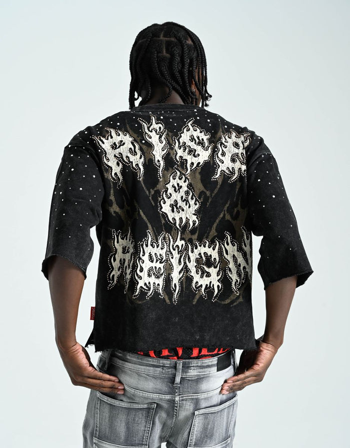 TAKER RISE & REIGN CROPPED T-SHIRT - T5226 - BLACK