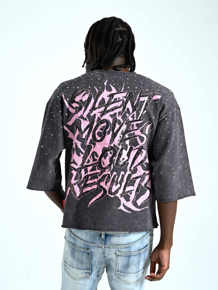 TAKER SILENT MOVES LOUD RESULTS CROPPED T-SHIRT - T5225 - GRAY