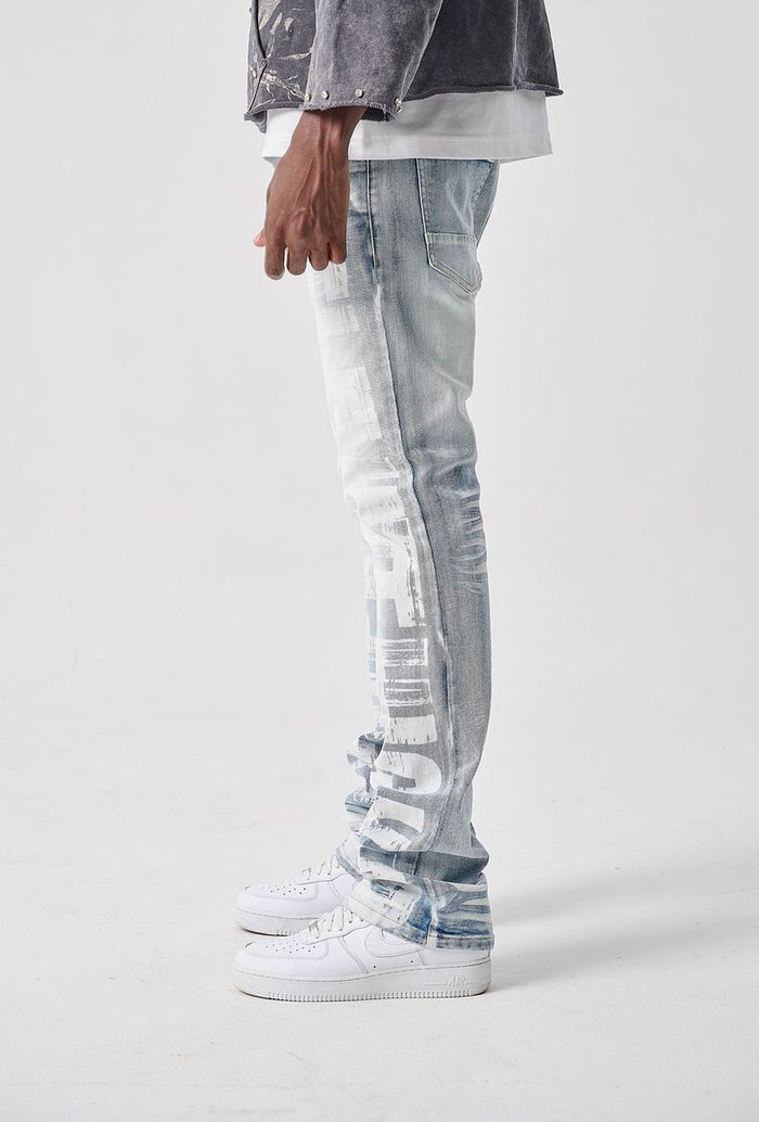 TAKER STEAKED JEANS DWNIM WITH ALLOVER PRINT - T4132 - LT BLUE