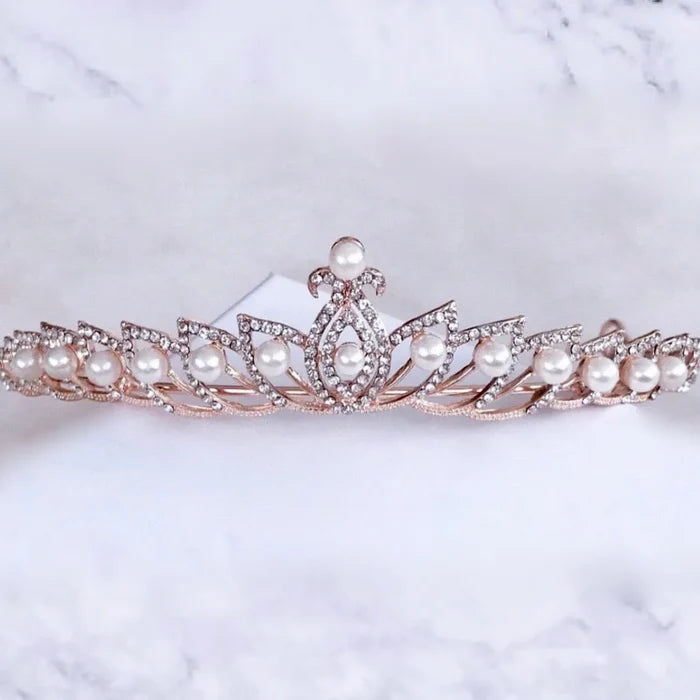 Wedding Hair Accessories - Pearl and Cubic Zirconia Bridal Tiara - Available in Silver and Rose Gold