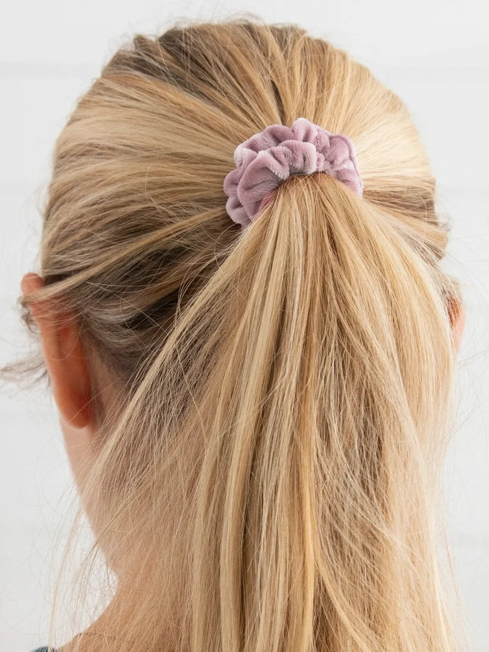 Velvet Scrunchies, Set of 5 - Light Grey-view 3