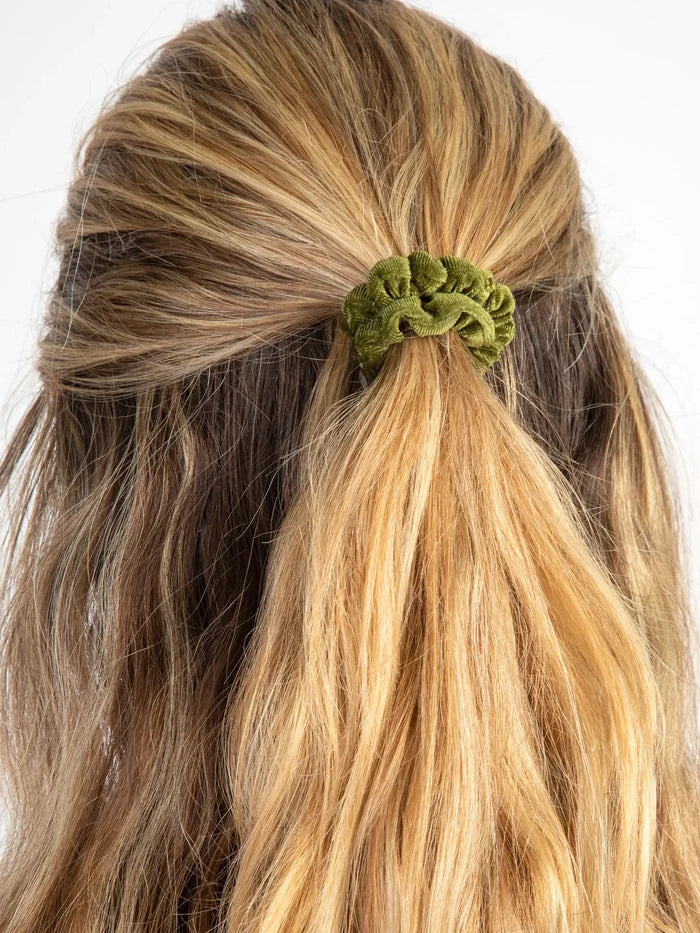 Velvet Scrunchies, Set of 5 - Olive-view 3