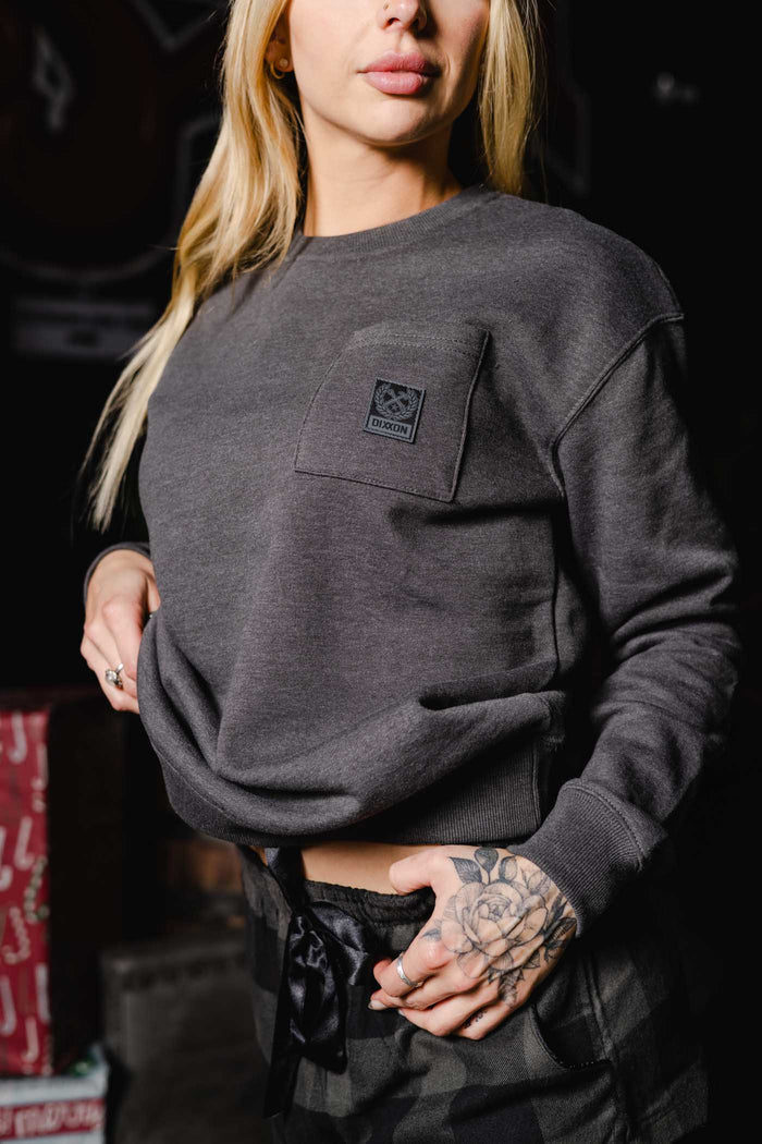 Womens Pocket Crewneck - Heathered Charcoal