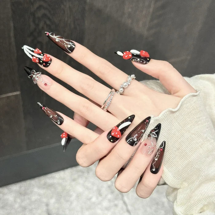 10PCS Stiletto Handmade Press On Nails,Dark Atmosphere Effect,Suitable For Festivals Parties And Daily Wear.