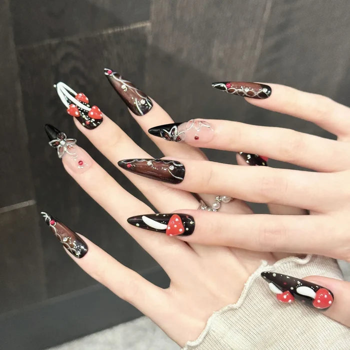 10PCS Stiletto Handmade Press On Nails,Dark Atmosphere Effect,Suitable For Festivals Parties And Daily Wear.