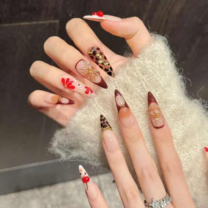 10PCS Stiletto Handmade Press On Nails,Sweet And Cool Style,Suitable For Festivals Parties And Daily Wear.