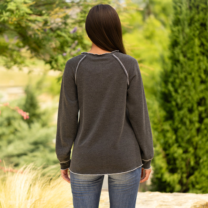 40083 - Knit Sweater with Accent Buttons - Grey
