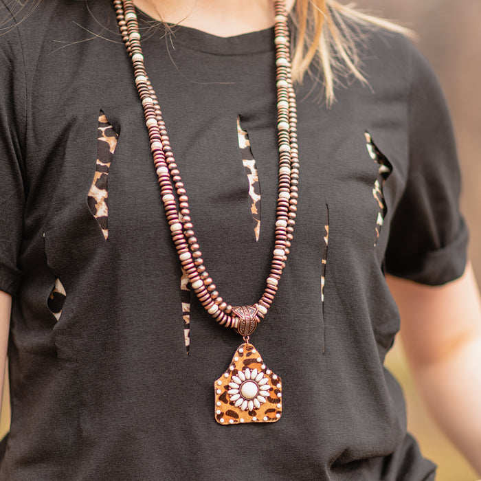 72859 - Squash Blossom Animal Hide Necklace - Ivory & Copper