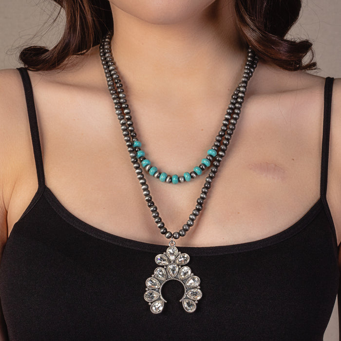 72913 - Squash Blossom Necklace - Turquoise & Silver
