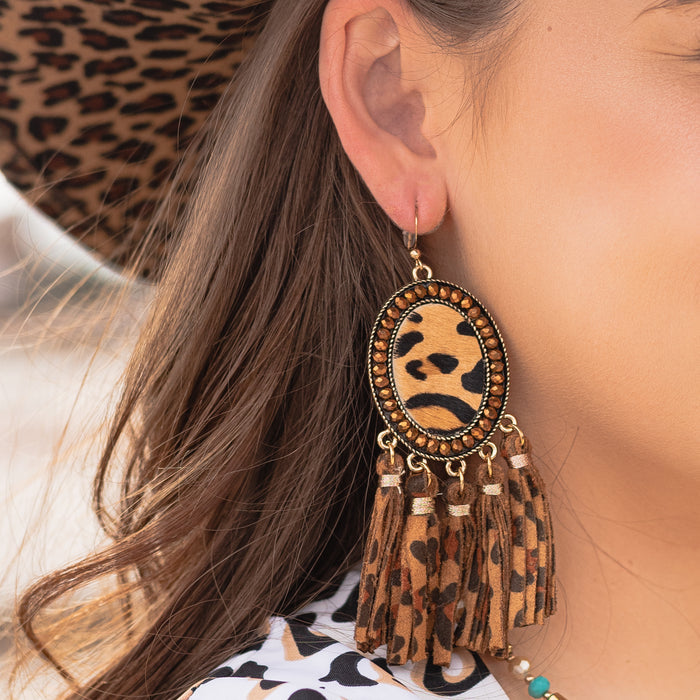 734001 - Animal Hide Tassel Earrings - Cheetah Print