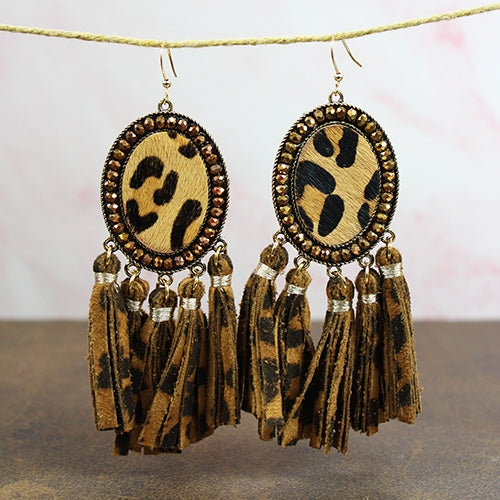 734001 - Animal Hide Tassel Earrings - Cheetah Print