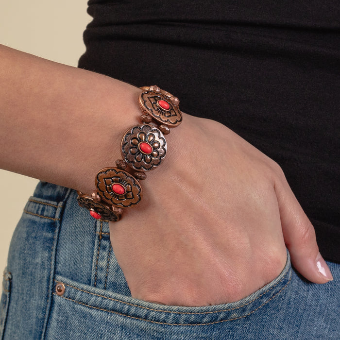 74790 - Squash Blossom Bracelet - Red & Copper