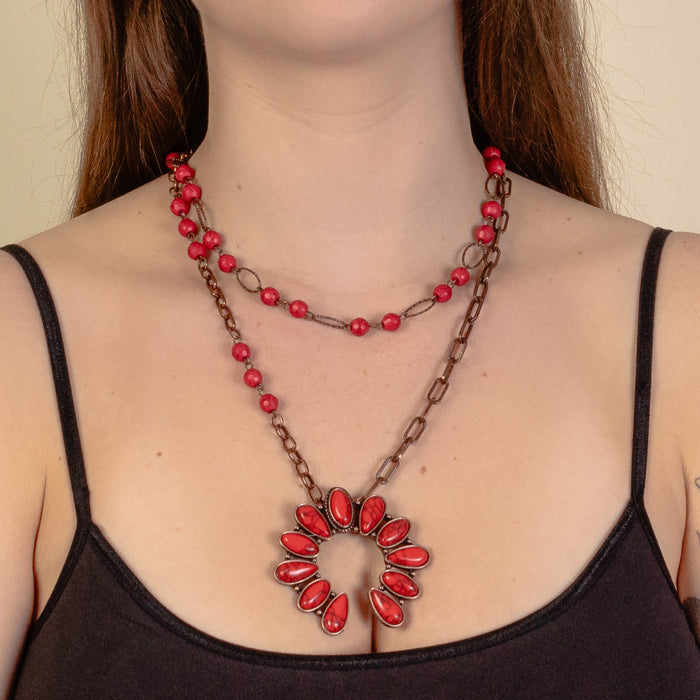 92050 - Squash Blossom Necklace - Red & Copper