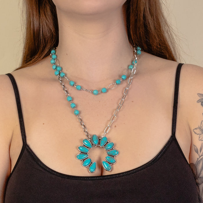 92050 - Squash Blossom Necklace - Turquoise & Silver
