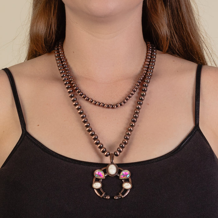 92084 - Layered Squash Blossom Necklace - Ivory & Copper