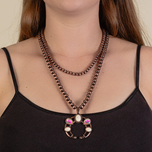 92084 - Layered Squash Blossom Necklace - Ivory & Copper